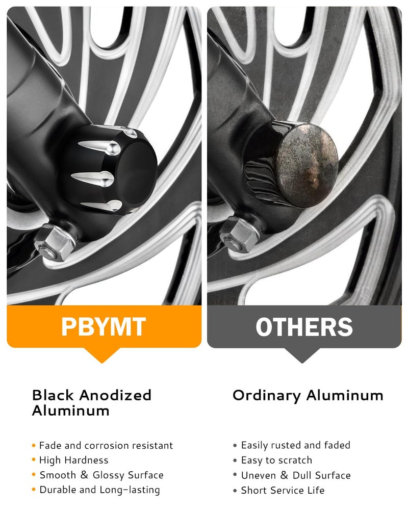 PBYMT Black Front Axle Nut Cover Cap CNC Aluminum Compatible for Harley Davidson Touring Road King Street Glide Electra Glide Softail Sportster Iron 883 Fat Boy 2002-2024 - Image 2